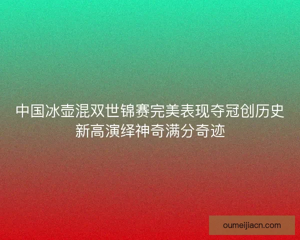 中国冰壶混双世锦赛完美表现夺冠创历史新高演绎神奇满分奇迹